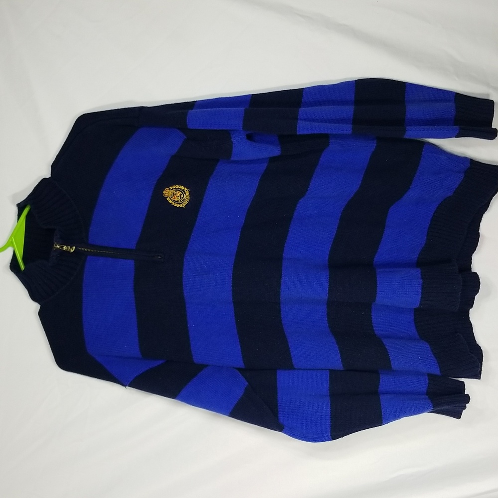 Ralph LaurenHeavy Gauge CottonBlueStriped1/4 ZipPullover Sweater size L
